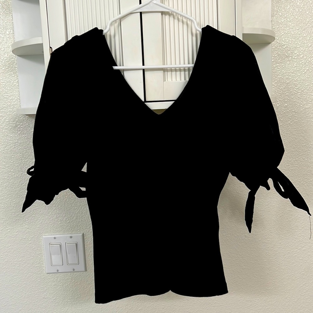 Maeve Tie-Sleeve V-Neck Knit Top